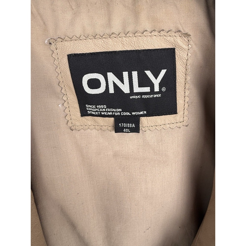 ONLY Womens Faux Leather Moto Jacket Tan Beige Open Front Size 40L Medium - Picture 3 of 3